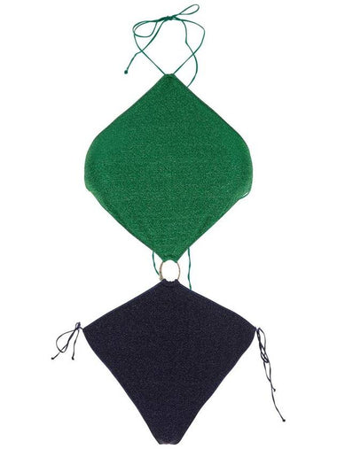 'Lumiere O Gem' Green And Blue Bi-Colour Swimsuit With Halterneck And Diamond Design In Tech Fabric Woman - OSEREE - BALAAN 1