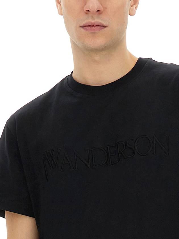 Embroidered Logo Cotton Short Sleeve T-Shirt Black - JW ANDERSON - BALAAN 5