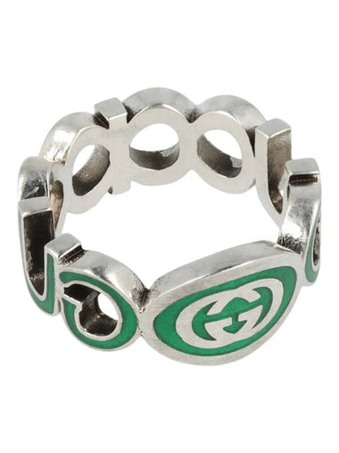 Interlocking G Enamel Ring Silver Green - GUCCI - BALAAN 1