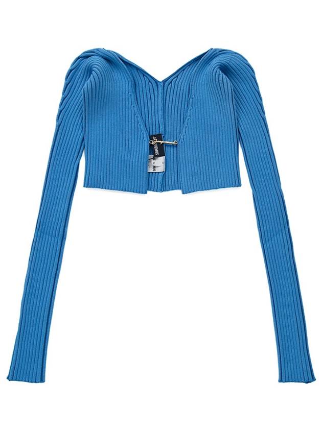 La Maille Pralu Micro Charm Logo Cardigan Light Blue - JACQUEMUS - BALAAN 2