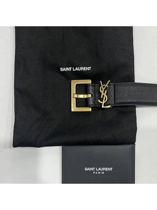 Monogram Buckle Leather Belt Black - SAINT LAURENT - BALAAN 3