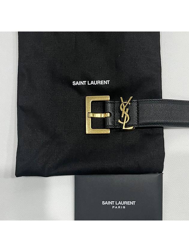 Monogram Square Buckle Leather Belt Black Gold Plated - SAINT LAURENT - BALAAN 3
