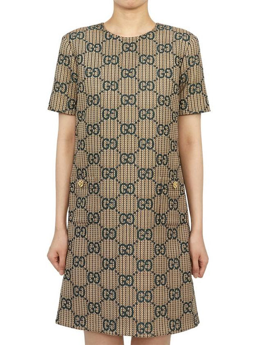 GG Wool Short Dress Green Beige - GUCCI - BALAAN 2