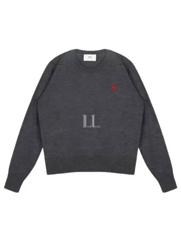 Embroidered Logo Merino Wool Knit Top Heather Grey - AMI - BALAAN 2