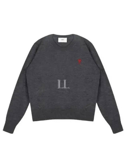 Embroidered Logo Merino Wool Knit Top Heather Grey - AMI - BALAAN 2