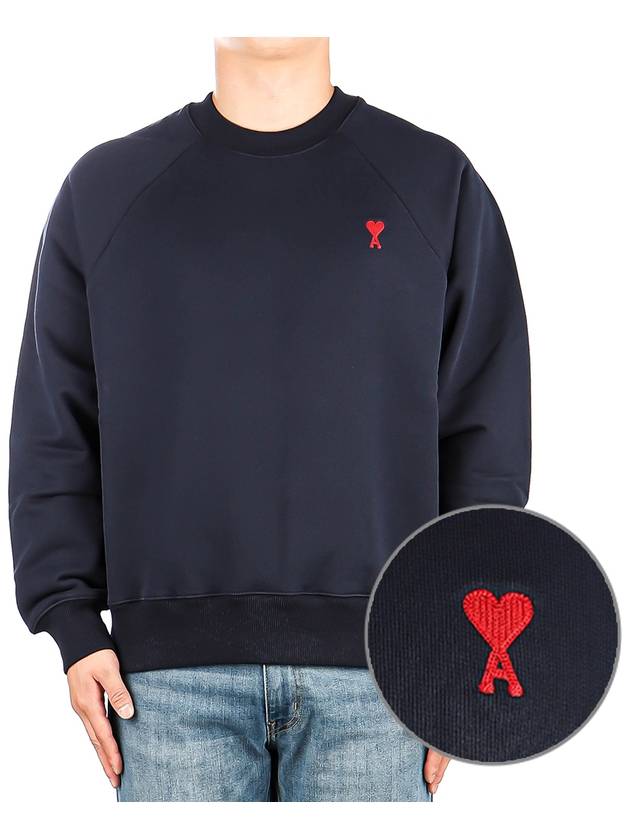 Heart Logo Organic Cotton Sweatshirt Navy - AMI - BALAAN 2