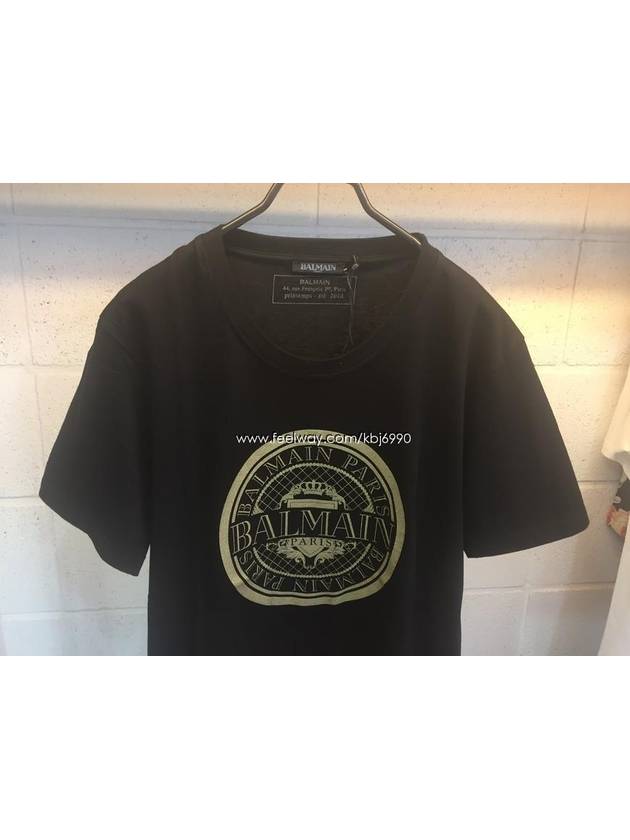 Golden Circle Logo Cotton Short Sleeve T-Shirt Black - BALMAIN - BALAAN 4