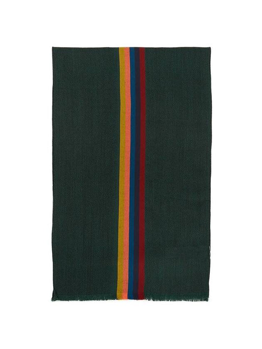 Striped Fringe Wool Silk Muffler Khaki - PAUL SMITH - BALAAN 1