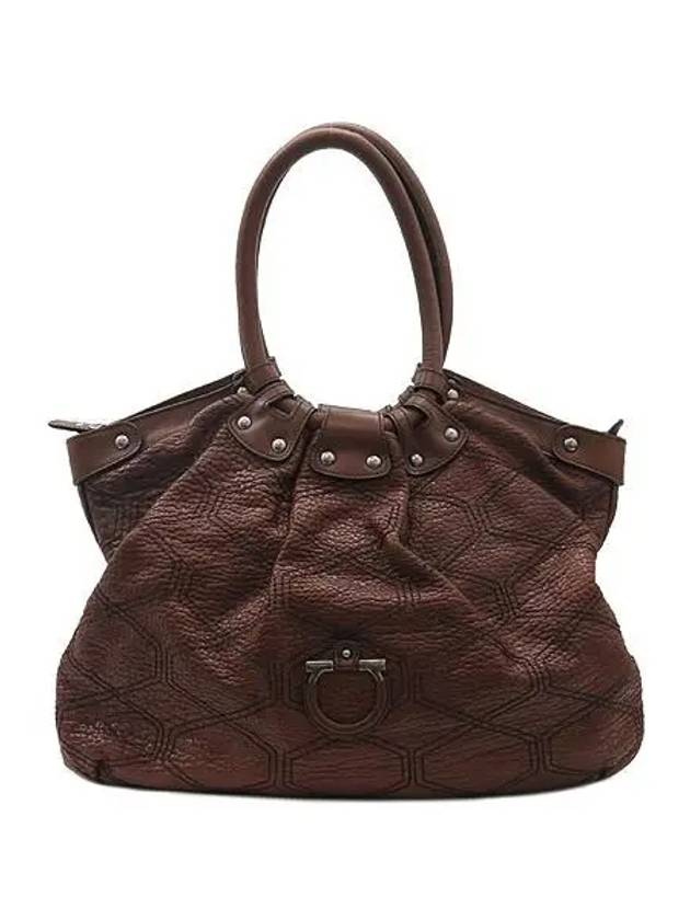 Ferragamo 21 7791 Ganzic decoration brown leather big tote bag - SALVATORE FERRAGAMO - BALAAN 1