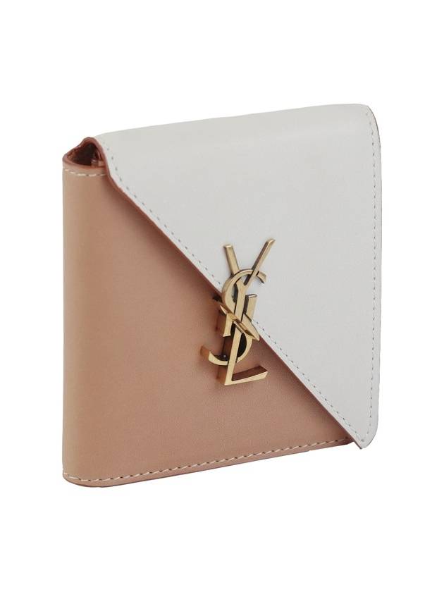 Women's Jamie Fold Monogram Bicolor Half Wallet Beige - SAINT LAURENT - BALAAN 4