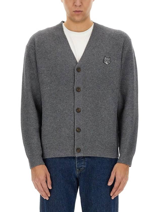 Bold Fox Head Patch Comfort Ribbed Cardigan Grey Melange - MAISON KITSUNE - BALAAN 5