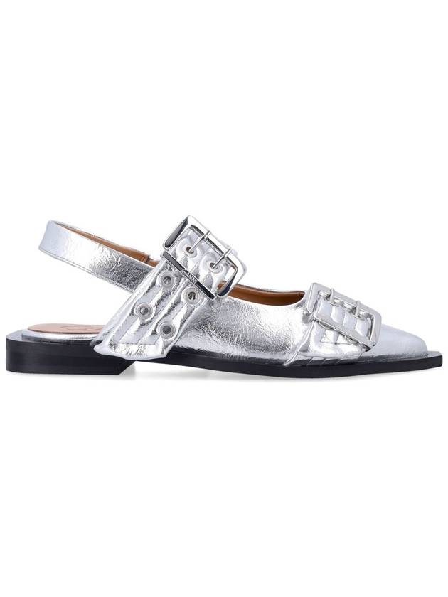 Double Buckle Metallic Effect Ballerinas Silver - GANNI - BALAAN 2