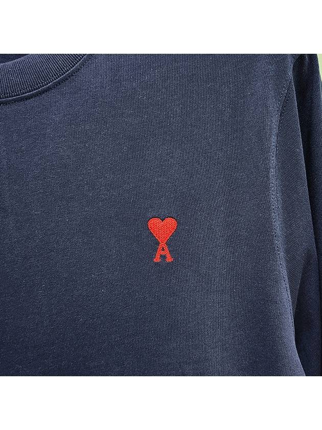 Chain Stitch Heart Logo Long Sleeve T-Shirt Navy - AMI - BALAAN 5