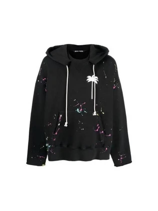 Palm Tree Print Paint Splatter Effect Hoodie Black - PALM ANGELS - BALAAN 2