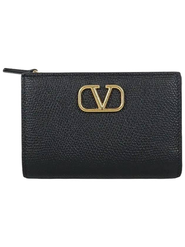 V Logo Folding Half Wallet Black - VALENTINO - BALAAN 1