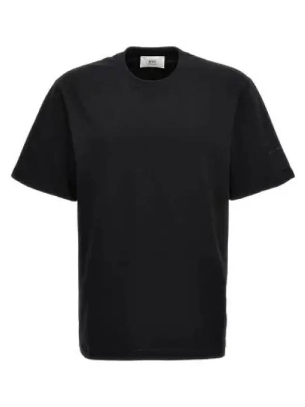 Patch Logo Round Neck Short Sleeved T-Shirt Black - AMI - BALAAN 2