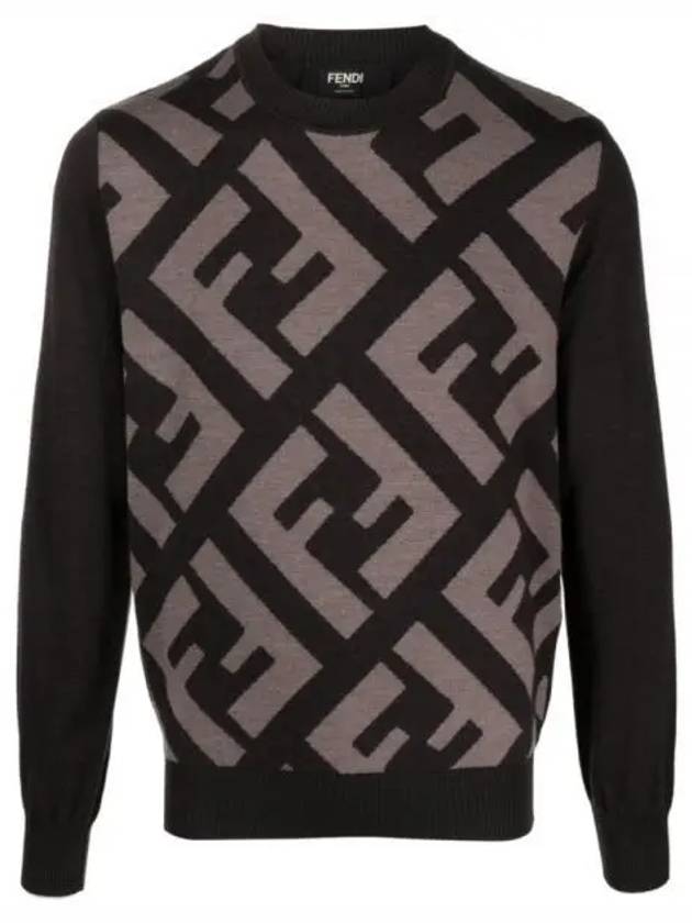 Monogram Jacquard Wool Crewneck Knit Top Brown - FENDI - BALAAN 2