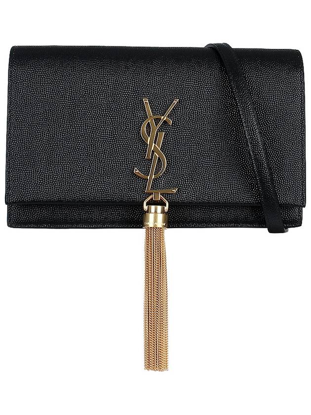 Kate Chain Grain De Poudre Leather Long Wallet Black - SAINT LAURENT - BALAAN 3