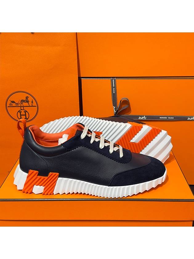 Men's Bouncing Sneakers Leather Marine Blue Orange Logo - HERMES - BALAAN 3