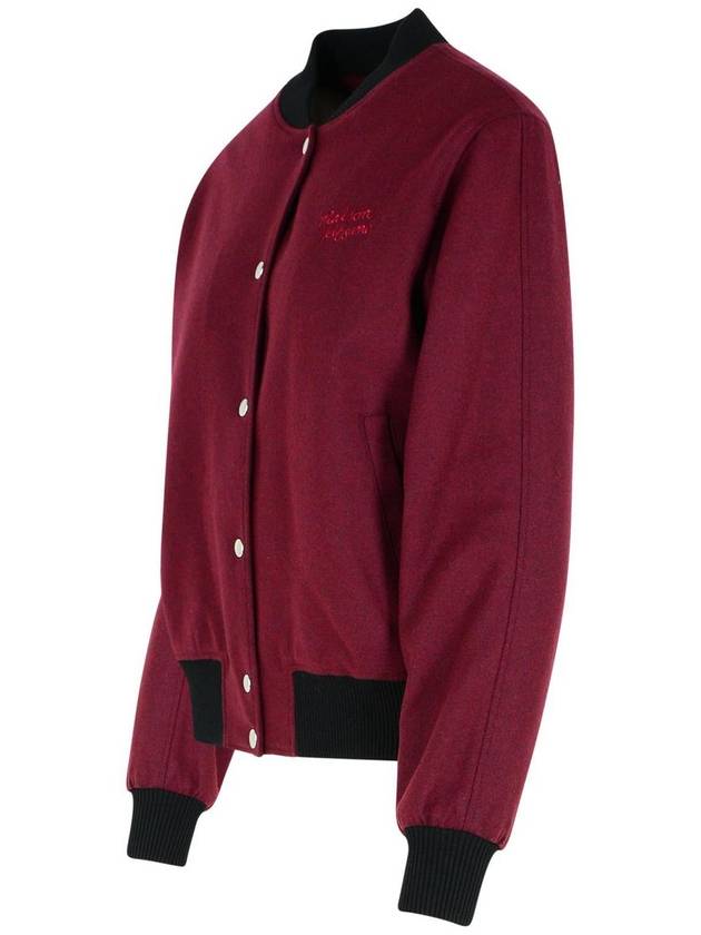 Maison Kitsuné 'Teddy' Burgundy Flannel Bomber Jacket - MAISON KITSUNE - BALAAN 2