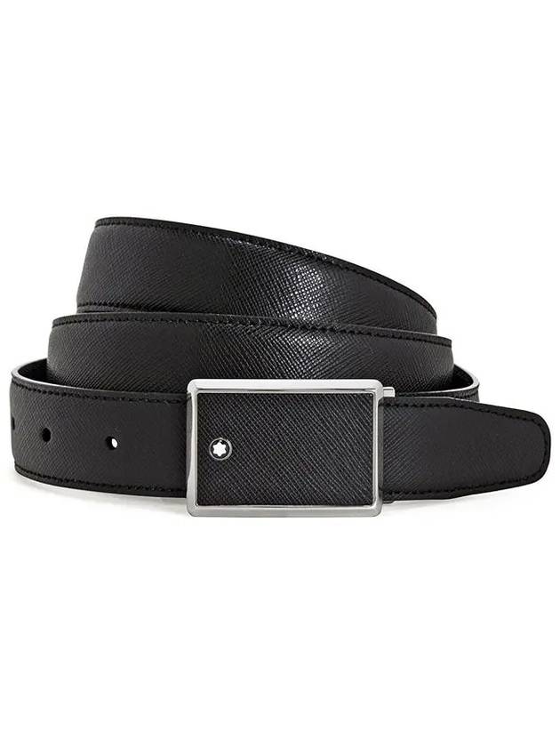 Plate Buckle Saffiano Leather Belt Black - MONTBLANC - BALAAN 4