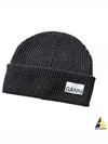 Logo Label Rib Knit Wool Beanie Dark Grey - GANNI - BALAAN 2