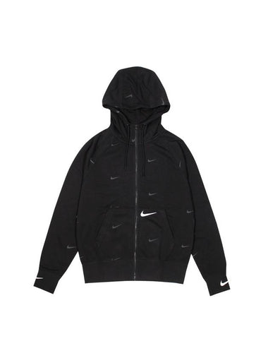 Logo Swoosh Full Zip Up Hoodie Black - NIKE - BALAAN 1