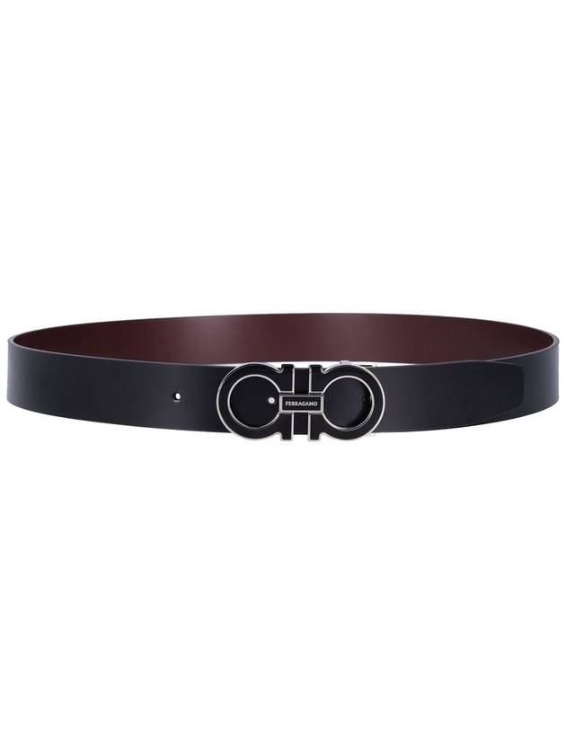 Gancini Reversible Leather Belt Black - SALVATORE FERRAGAMO - BALAAN 3