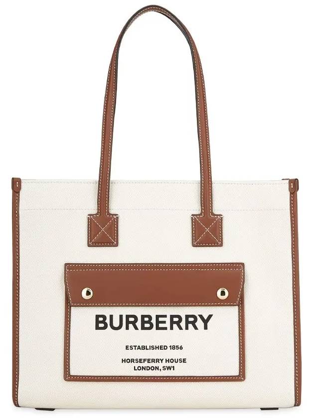 Freya Small Canvas Leather Tote Bag Natural Tan - BURBERRY - BALAAN 4