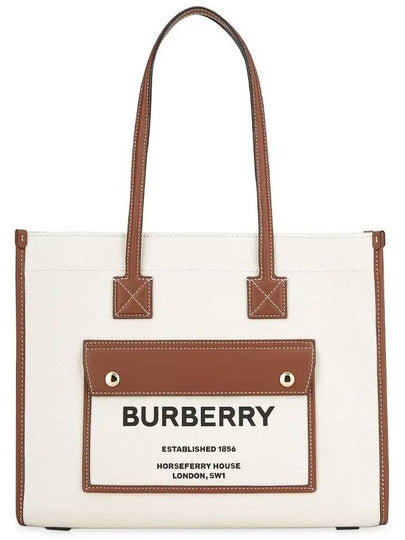 Freya Small Canvas Leather Tote Bag Natural Tan - BURBERRY - BALAAN 2