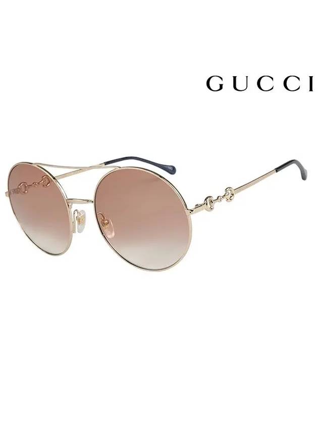 Eyewear Gold Brow Bar Round Sunglasses Gold - GUCCI - BALAAN.