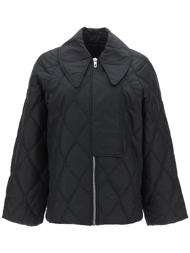 Ripstop Quilt Zip Up Jacket Black - GANNI - BALAAN 1