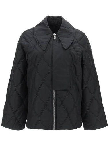 Ripstop Quilt Zip Up Jacket Black - GANNI - BALAAN 1