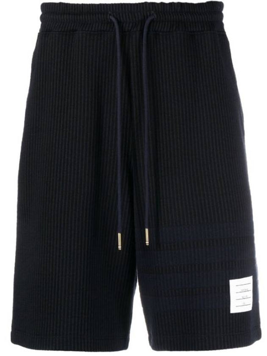 Seersucker Loopback 4-Bar Sweat Shorts Navy - THOM BROWNE - BALAAN.