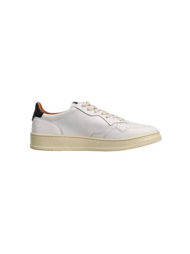 Men's Medalist Black Brown Tab Leather Low Top Sneakers White - AUTRY - BALAAN 1