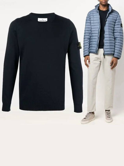 Logo Patch Round Neck Knit Top Navy - STONE ISLAND - BALAAN 2