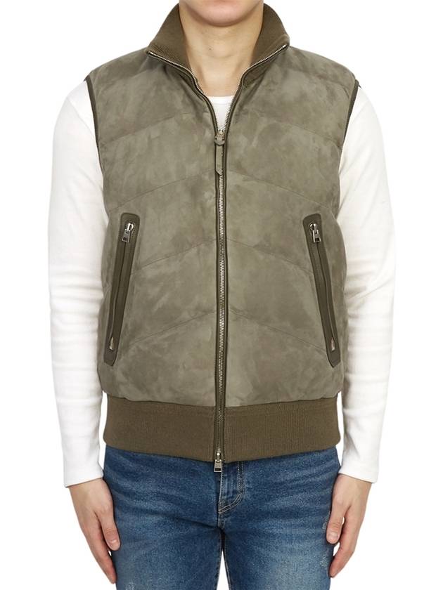 Panel Suede Quilted Padding Vest Dark Olive - TOM FORD - BALAAN 5