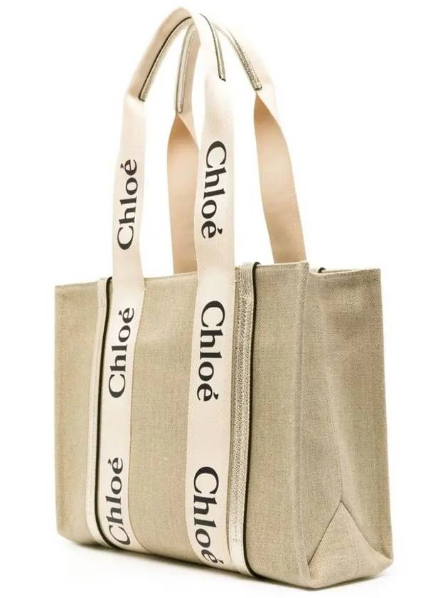 Woody Linen Tote Bag Beige - CHLOE - BALAAN 4