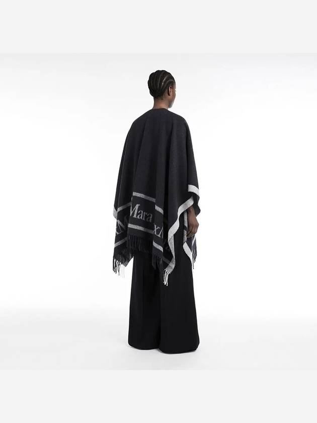 Logo Detail Fringed Cape Black - MAX MARA - BALAAN 4