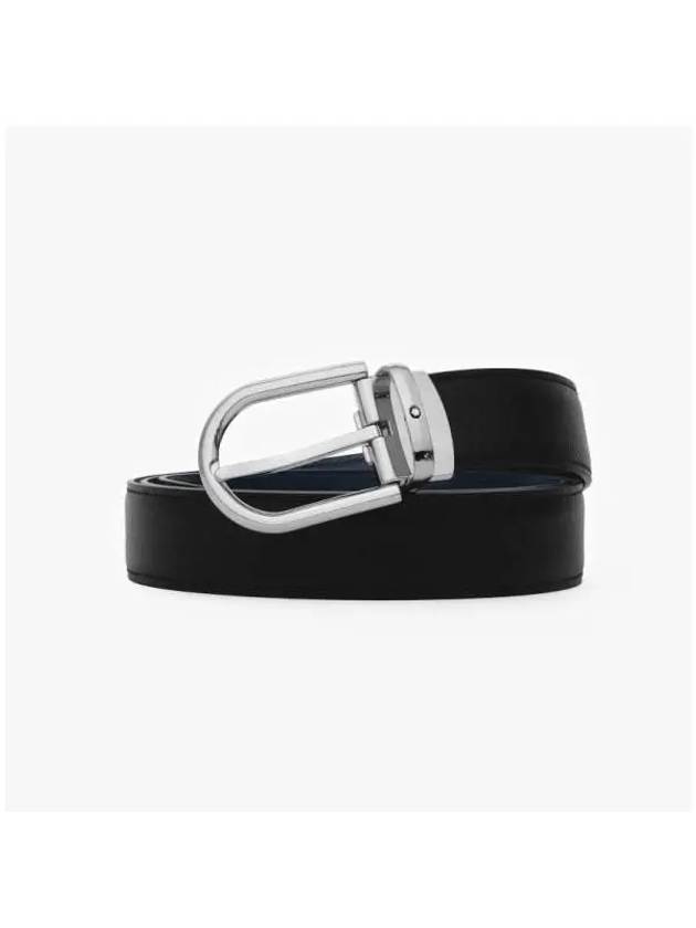 Metal Buckle Reversible Leather Belt Black Blue - MONTBLANC - BALAAN 3