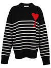 Big Heart Logo Striped Knit Top Black White - AMI - BALAAN 2