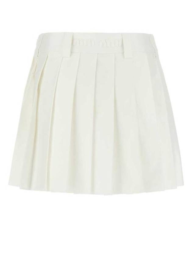 Mini Cotton Pleated Skirt White - MIU MIU - BALAAN 3