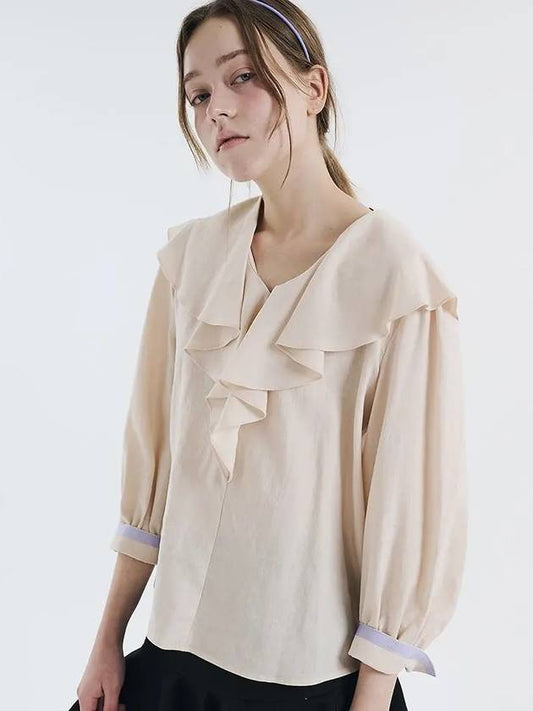8part frill collar linen blend blouse beige 0005A - VOYONN - BALAAN 1