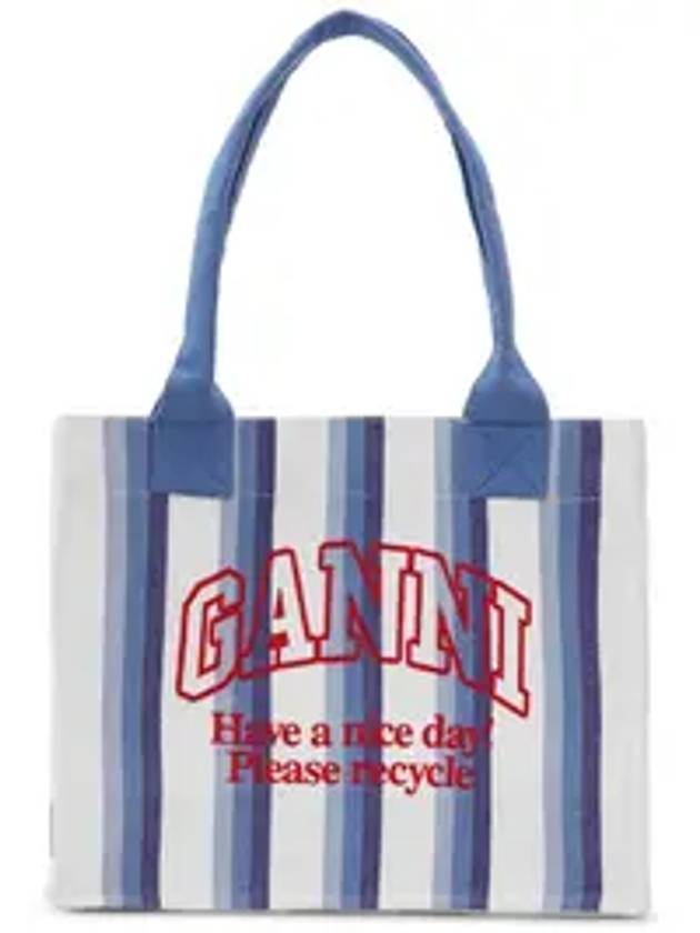 Large Striped Canvas Tote Bag Blue - GANNI - BALAAN 1