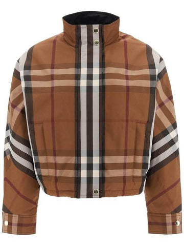 Women's Funnel Check Nylon Jacket Dark Birch Brown - BURBERRY - BALAAN 1