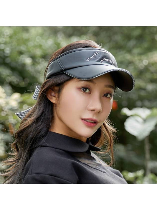 Golf Wear Check Ribbon Leather Suncap Black - J JANE - BALAAN 1