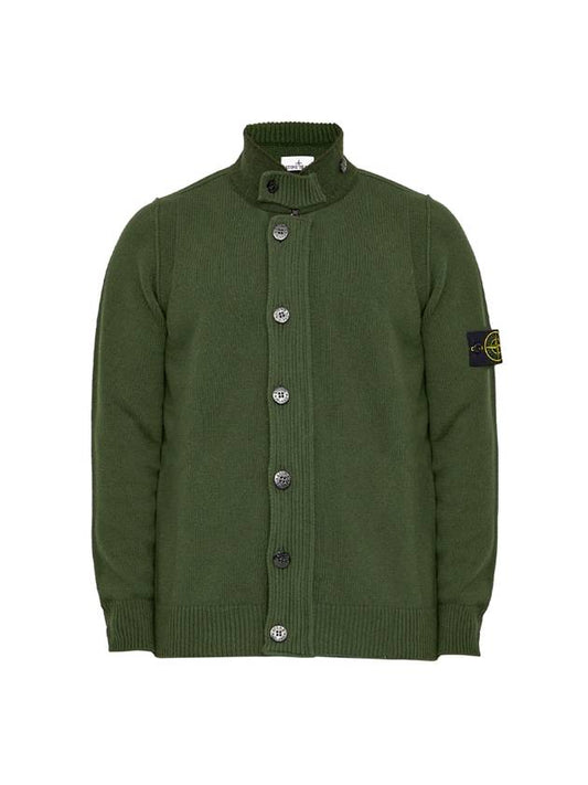 Men's Patch High Neck Lambswool Knit Cardigan Olive - STONE ISLAND - BALAAN 1