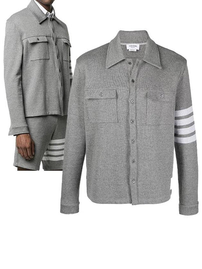 Double Face Cotton Knit 4 Bar Button Shirt Jacket Grey - THOM BROWNE - BALAAN 2