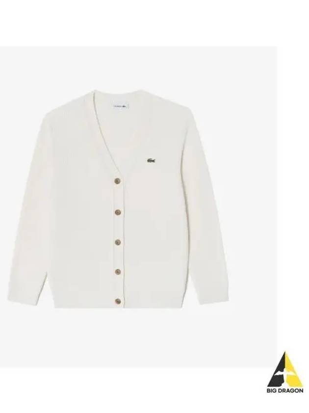 Women s Wool V neck Cardigan Cream - LACOSTE - BALAAN 1