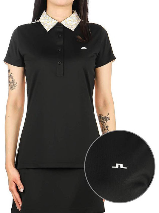 Women's Collar CARA Polo Short Sleeve T-Shirt Black - J.LINDEBERG - BALAAN 2